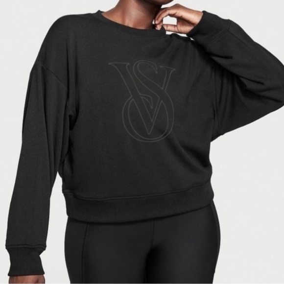 Victorias Secret | VS Embroidered Logo Pullover Sweatshirt in Black Size Medium - Picture 1 of 6